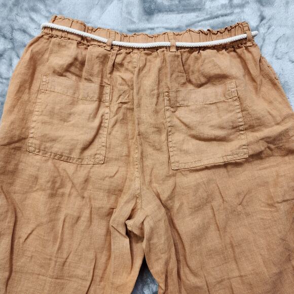 C&C California Pants Womens M Brown Linen Rope Belt High Rise Straight Casual - Picture 4 of 12